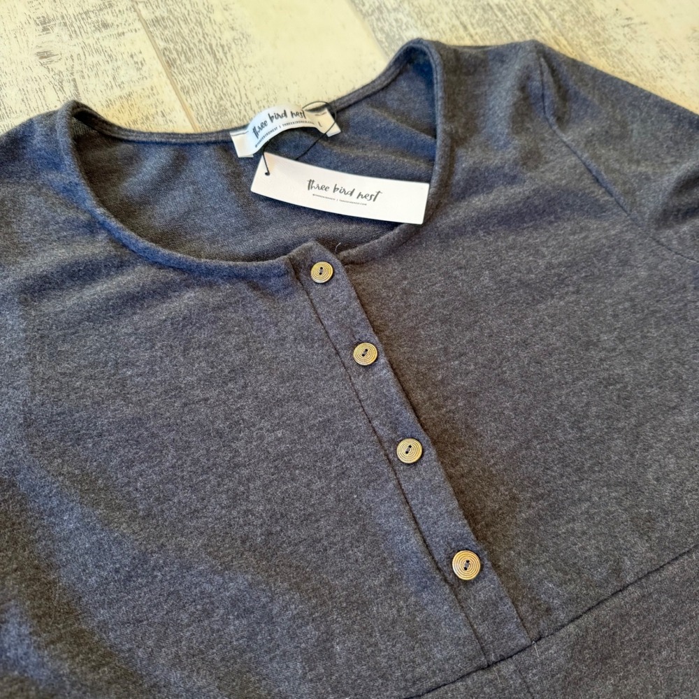 Three Bird Nest Charcoal Gray Wide-Leg Jumpsuit with Yellow Trim - Picture 7 of 11